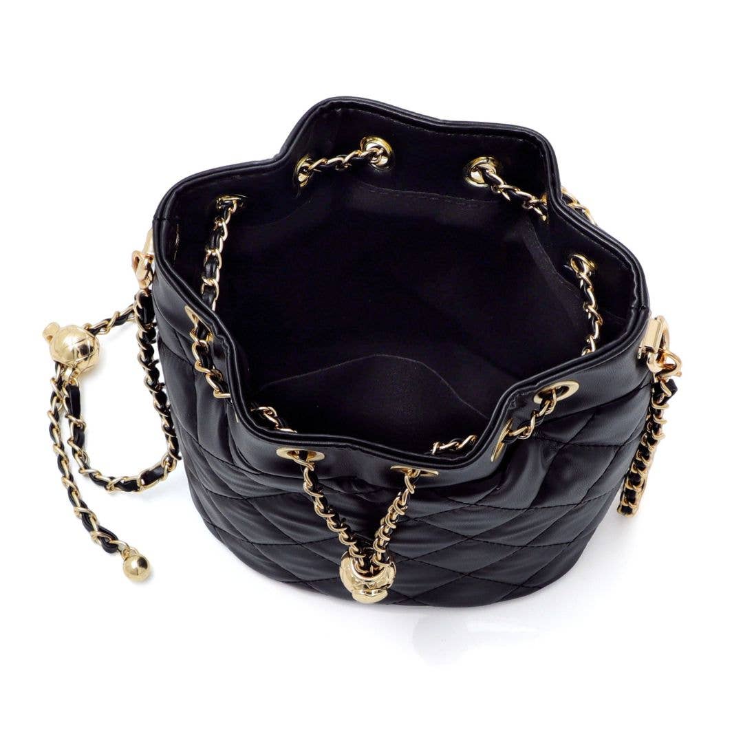 Black Cushion Quilted Gold Chain Adjustable Crossbody Bag