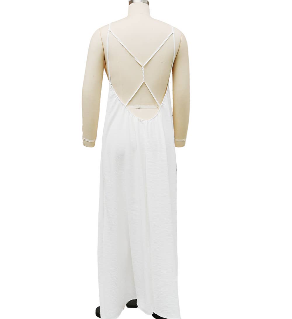 Beach Casual V-Neck Back Cross Backless Cami Maxi Dress