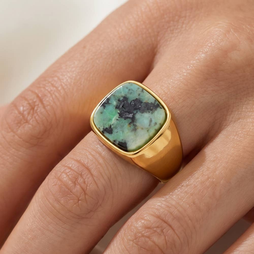 Gold Dipped Tiger Eye Cushion Signet Ring