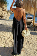 Beach Casual V-Neck Back Cross Backless Cami Maxi Dress