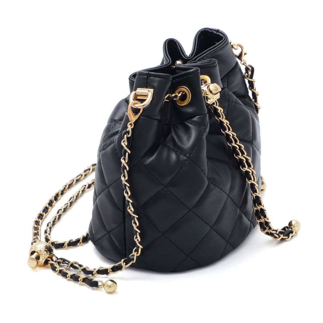 Black Cushion Quilted Gold Chain Adjustable Crossbody Bag
