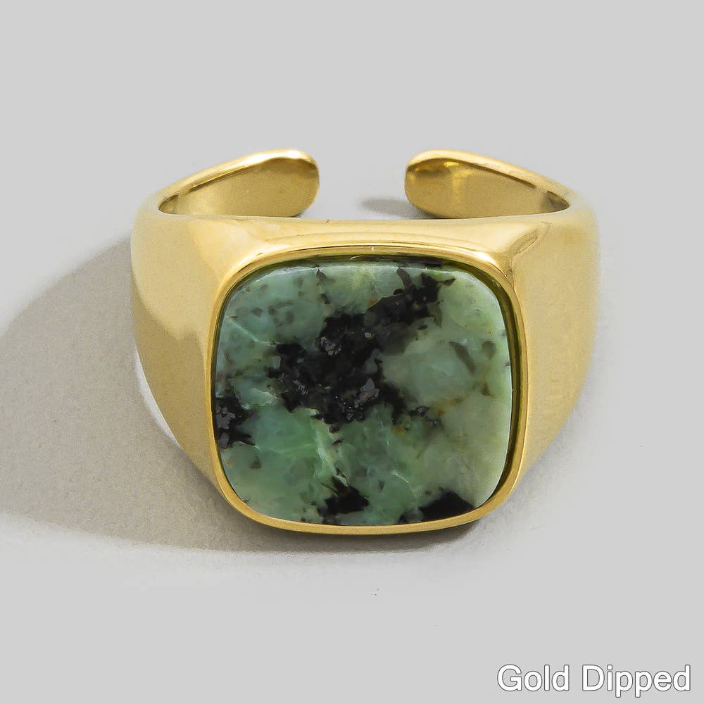 Gold Dipped Tiger Eye Cushion Signet Ring
