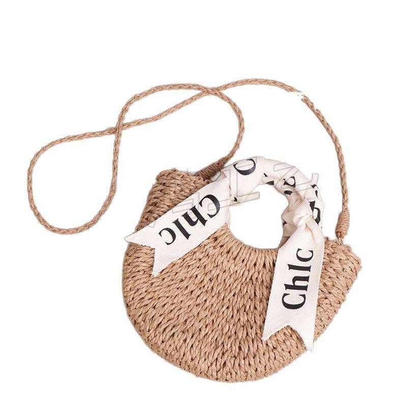 Woven Crossbody Bag Half-Moon Shape Stylish Handbag