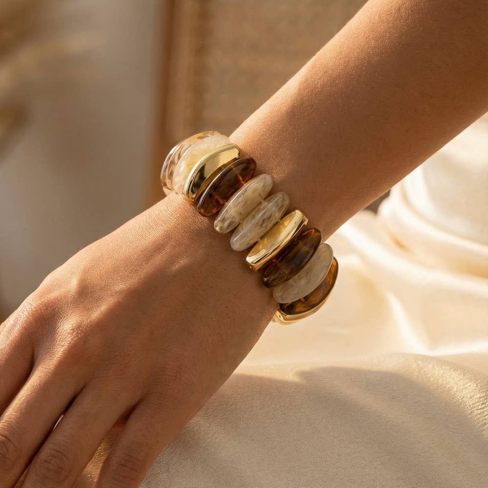 Metallic And Marble Resin Long Beaded Bracelet