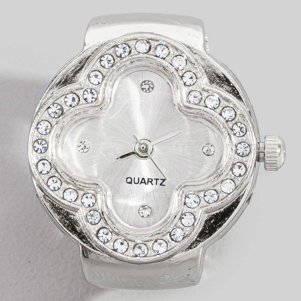 Stainless Steel Cz Clover Ring Watch