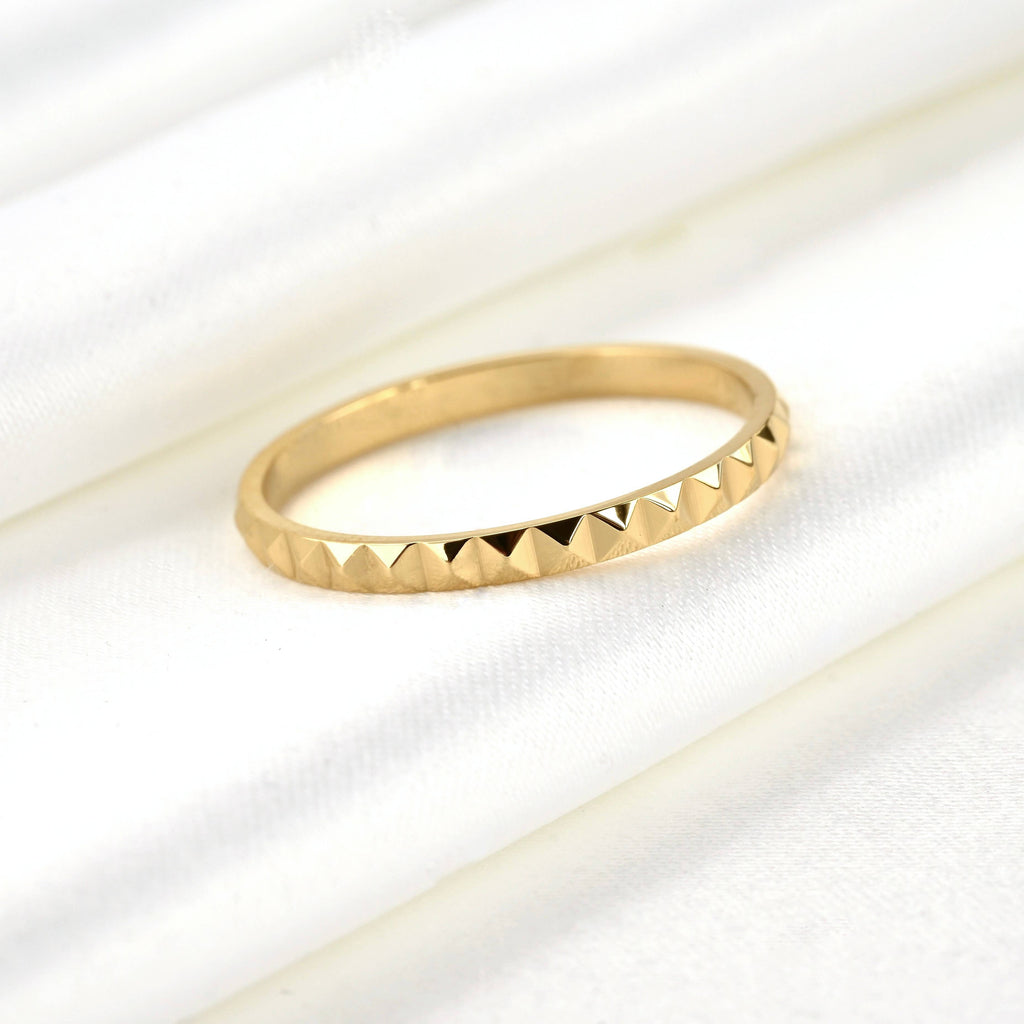 18k Gold Thin Stacker Ring - Waterproof Pyramid Ring