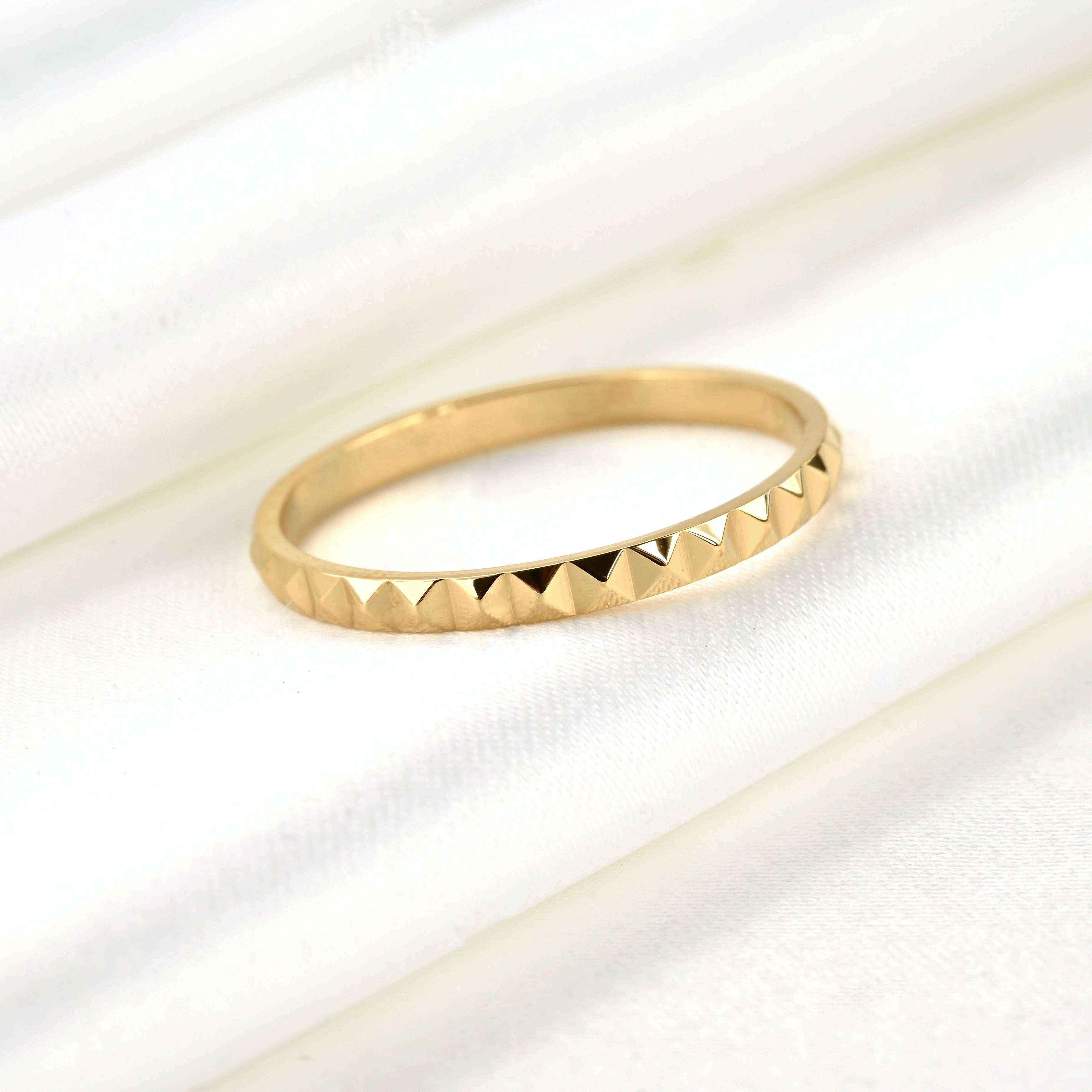 18k Gold Thin Stacker Ring - Waterproof Pyramid Ring