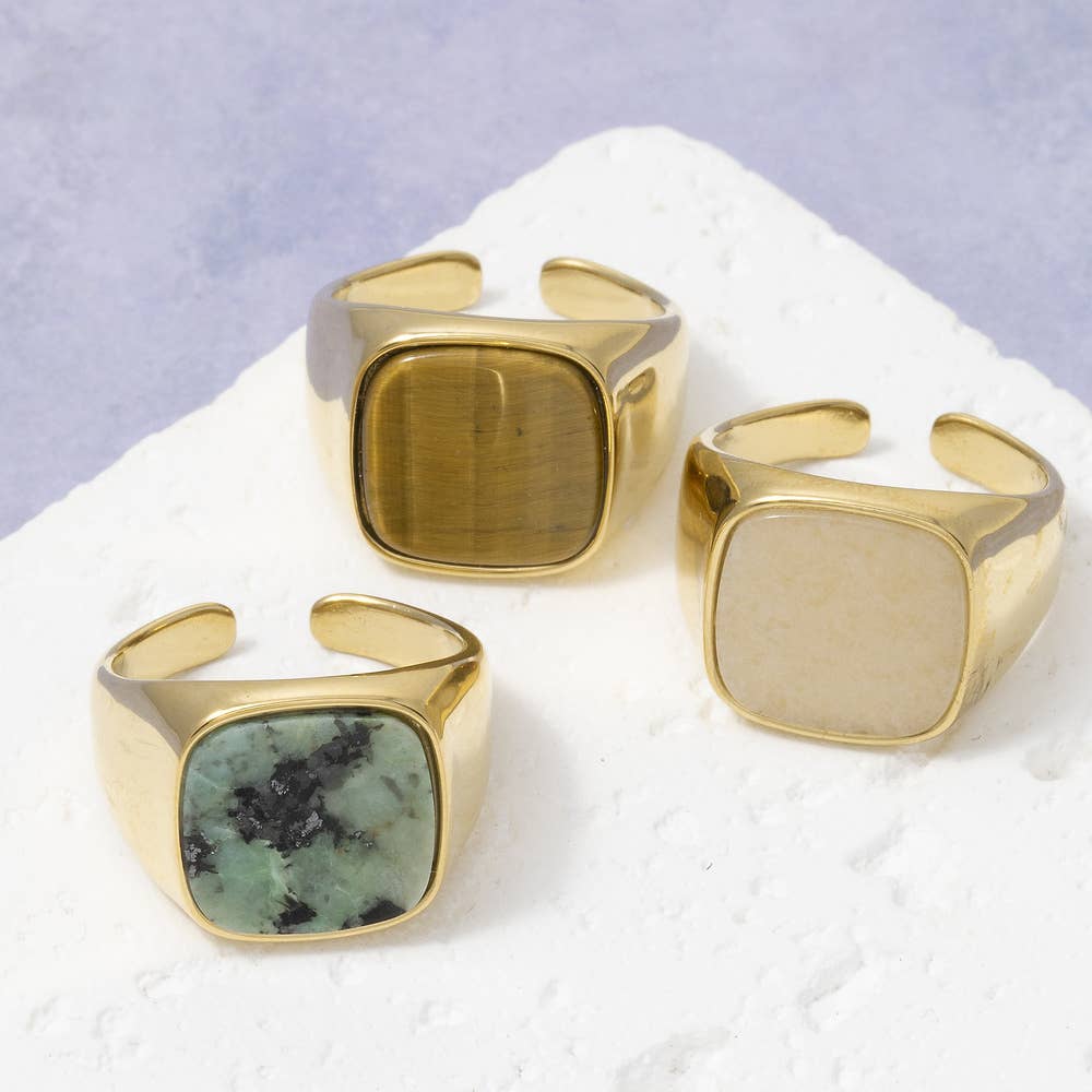 Gold Dipped Tiger Eye Cushion Signet Ring