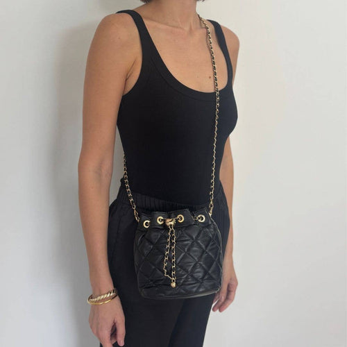 Black Cushion Quilted Gold Chain Adjustable Crossbody Bag