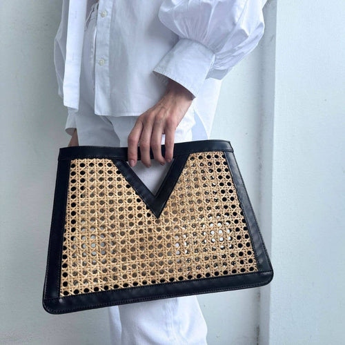 Black Rattan Kane Clutch