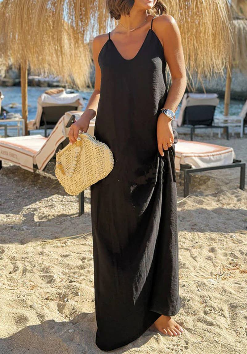 Beach Casual V-Neck Back Cross Backless Cami Maxi Dress