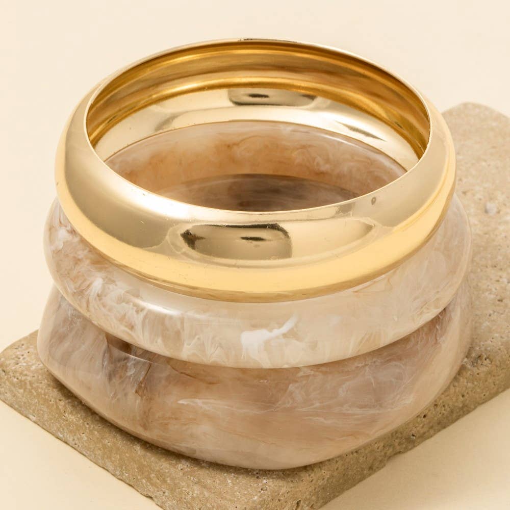 Metallic And Marble Resin Bangle Bracelet Set
