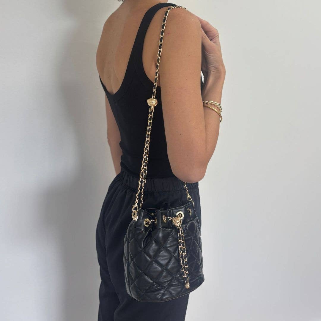 Black Cushion Quilted Gold Chain Adjustable Crossbody Bag