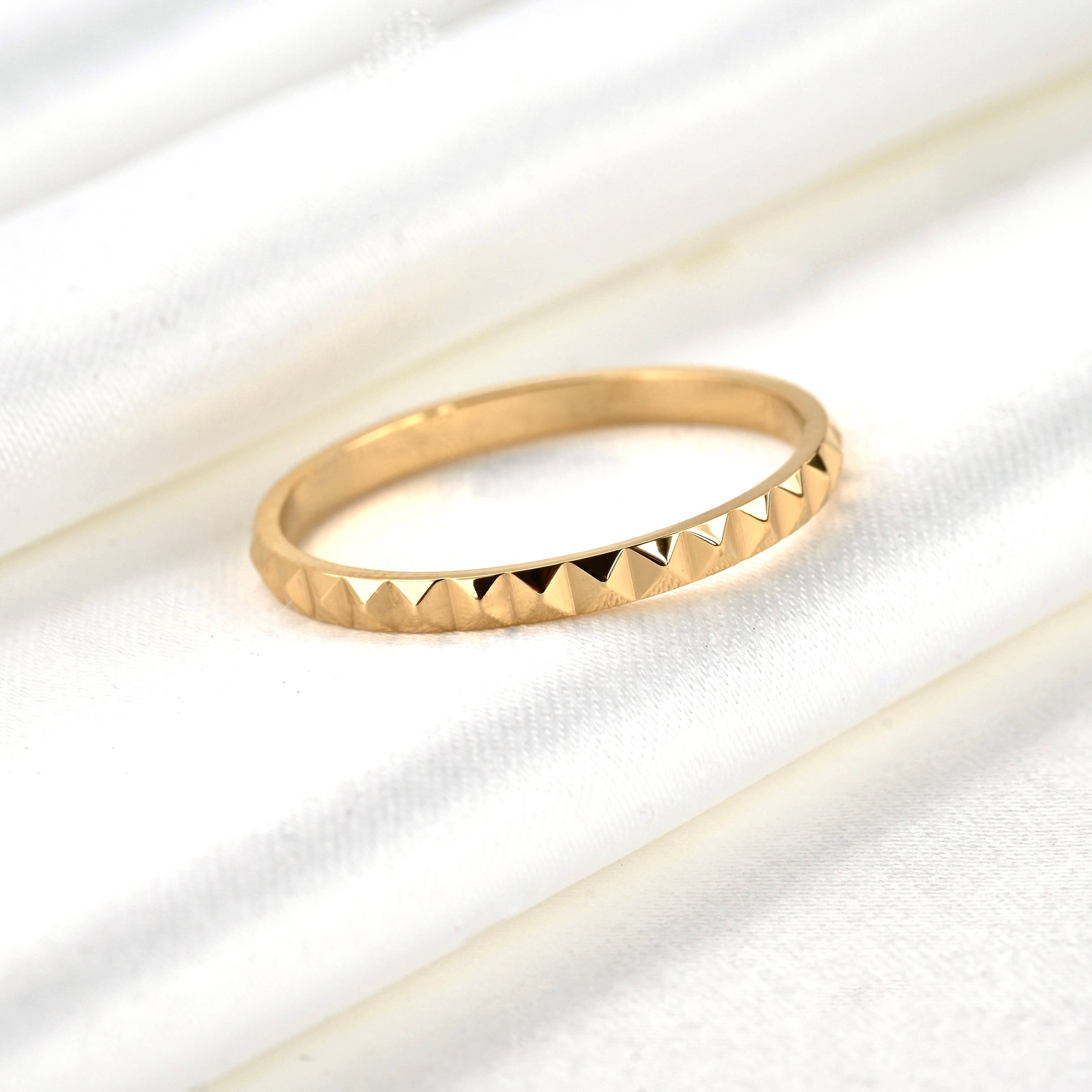 18k Gold Thin Stacker Ring - Waterproof Pyramid Ring