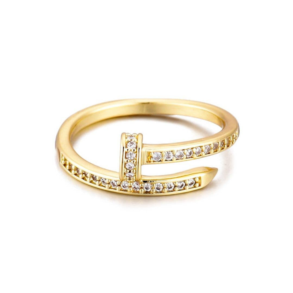 14k Yellow Gold Plated CZ Nail Ring