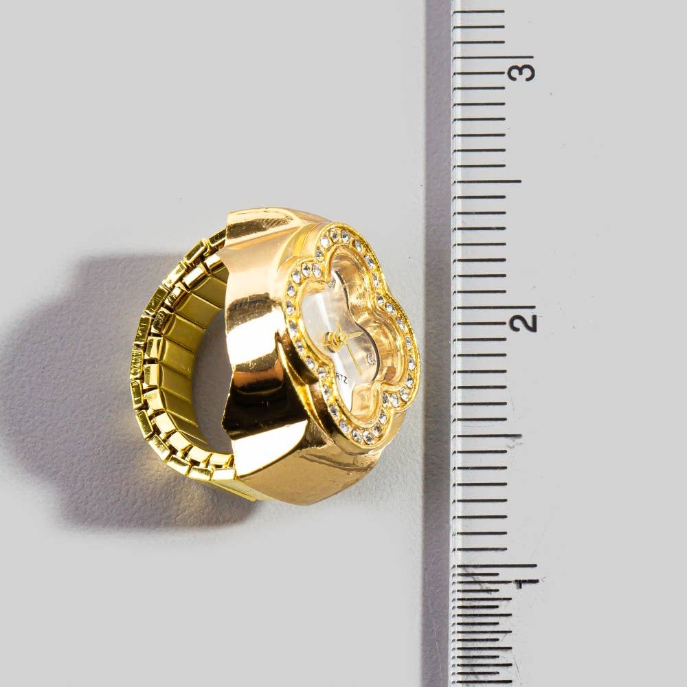 Stainless Steel Cz Clover Ring Watch
