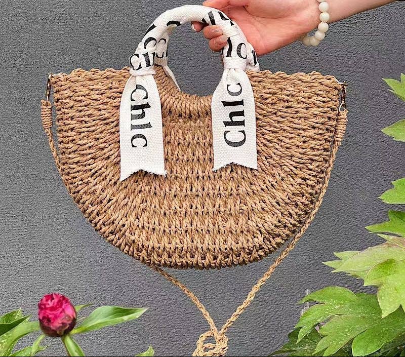 Woven Crossbody Bag Half-Moon Shape Stylish Handbag