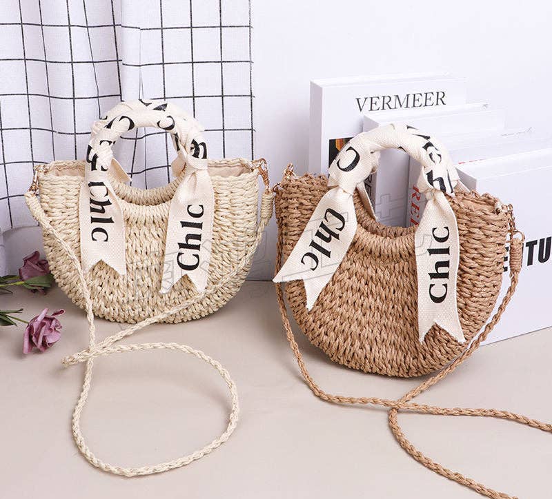 Woven Crossbody Bag Half-Moon Shape Stylish Handbag
