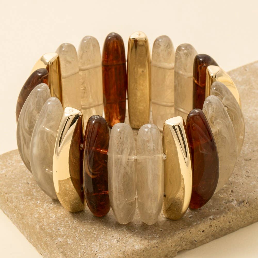Metallic And Marble Resin Long Beaded Bracelet