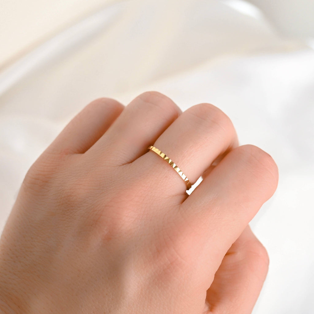 18k Gold Thin Stacker Ring - Waterproof Pyramid Ring