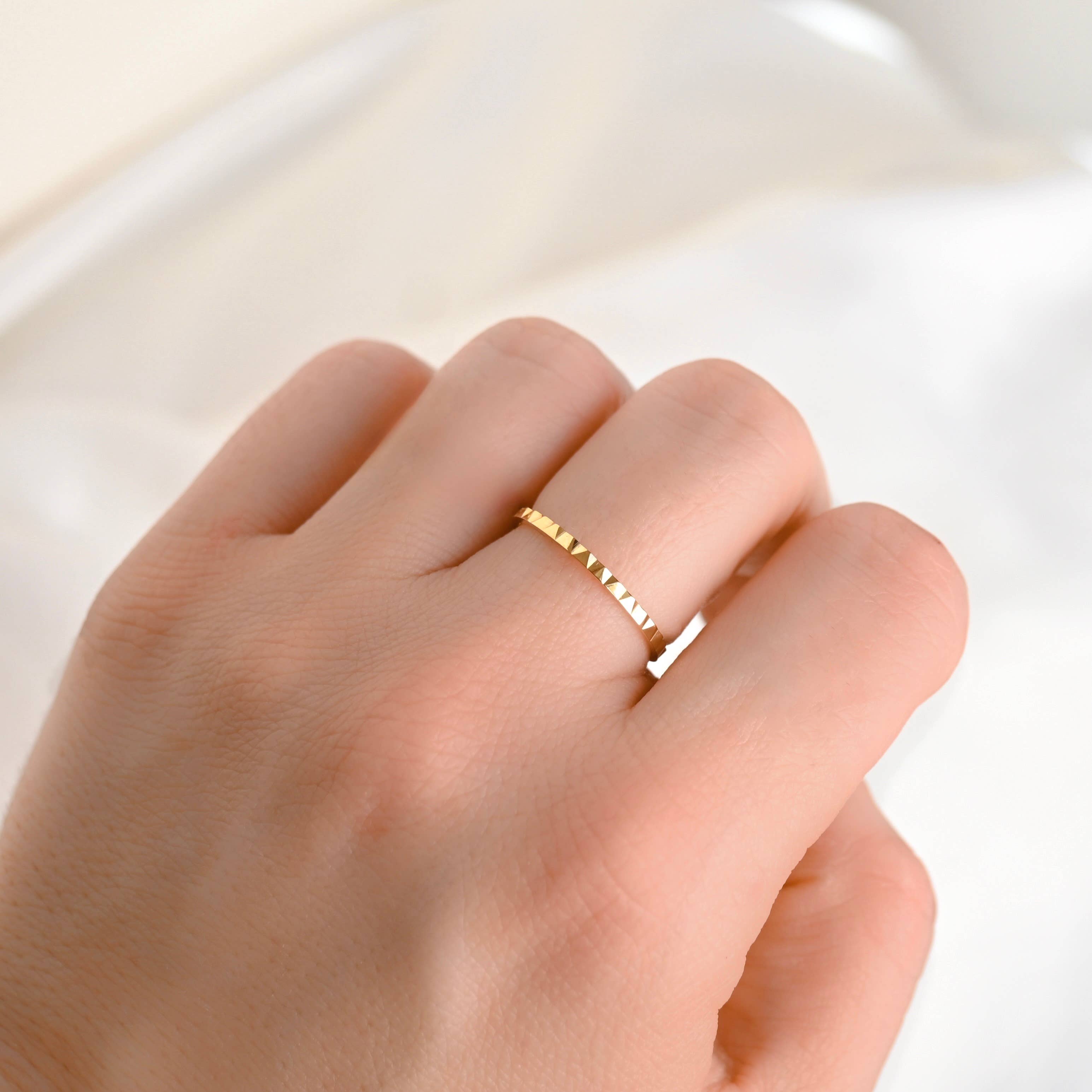 18k Gold Thin Stacker Ring - Waterproof Pyramid Ring
