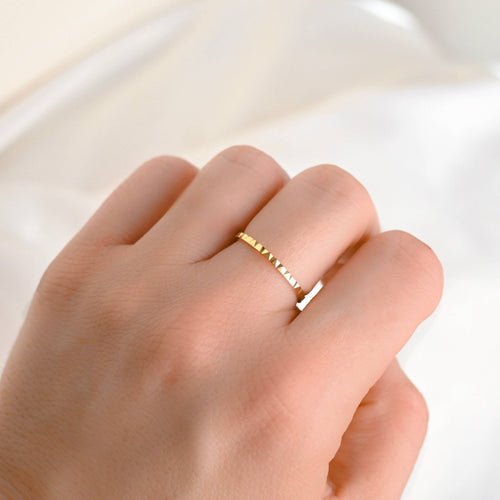 18k Gold Thin Stacker Ring - Waterproof Pyramid Ring