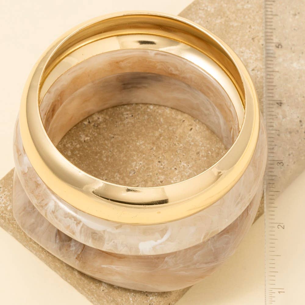 Metallic And Marble Resin Bangle Bracelet Set