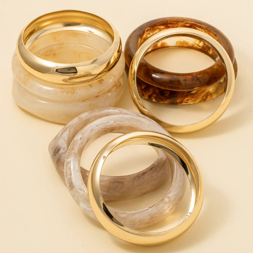 Metallic And Marble Resin Bangle Bracelet Set