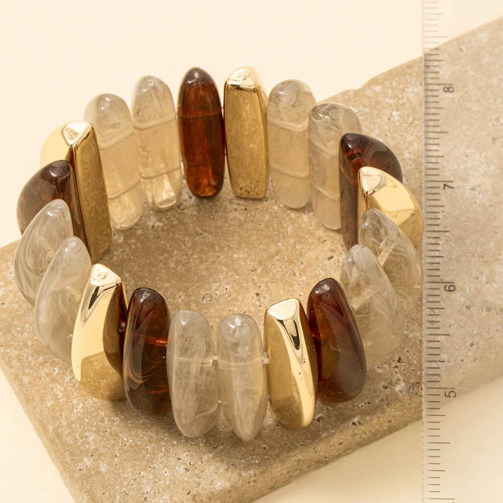 Metallic And Marble Resin Long Beaded Bracelet