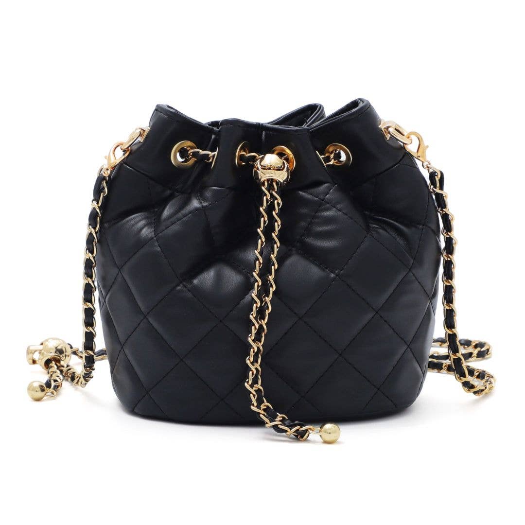 Black Cushion Quilted Gold Chain Adjustable Crossbody Bag