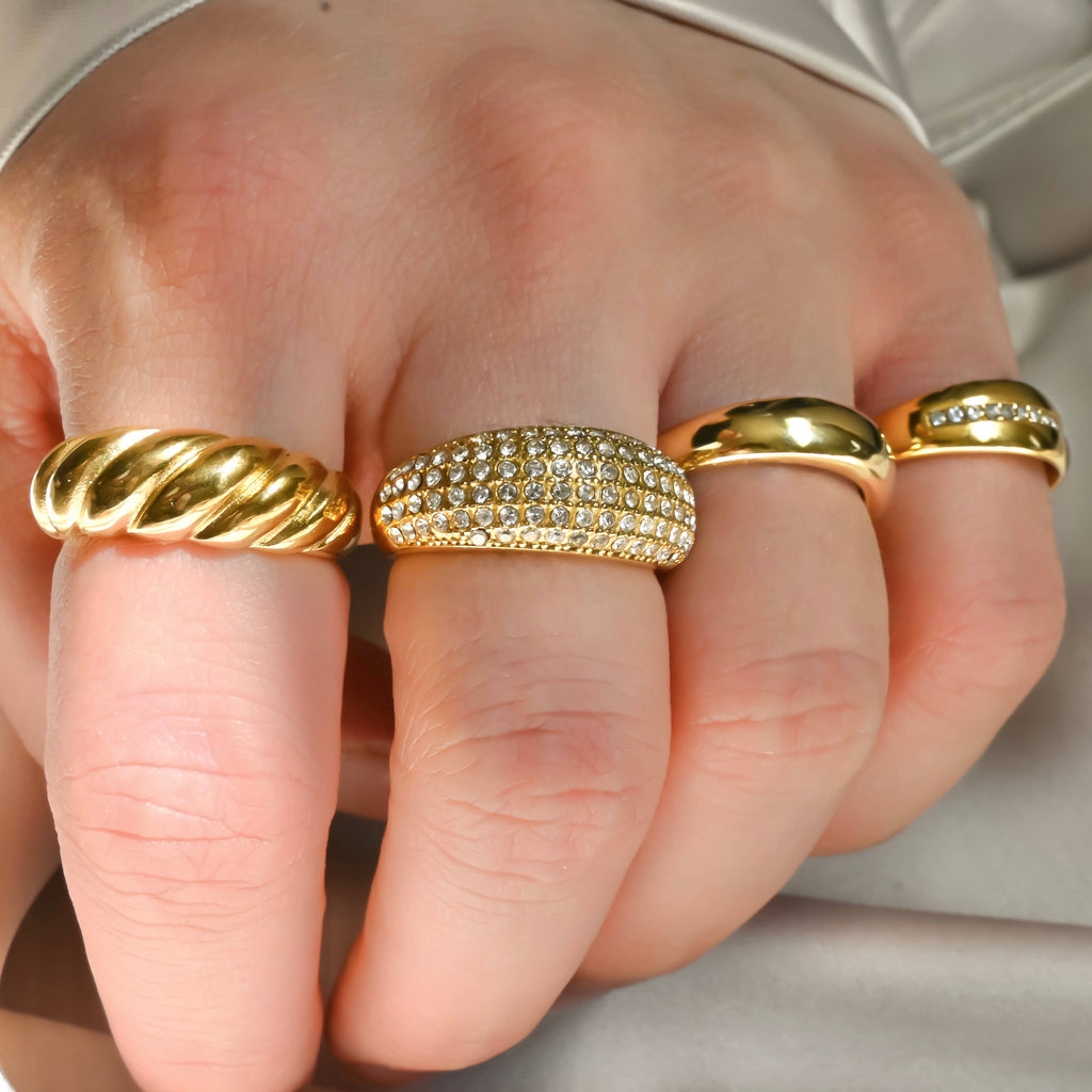 18k Gold Dome Ring - Waterproof Chunky Ring - Thick Band