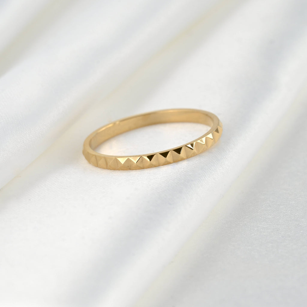18k Gold Thin Stacker Ring - Waterproof Pyramid Ring