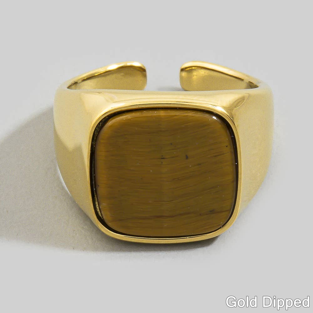 Gold Dipped Tiger Eye Cushion Signet Ring