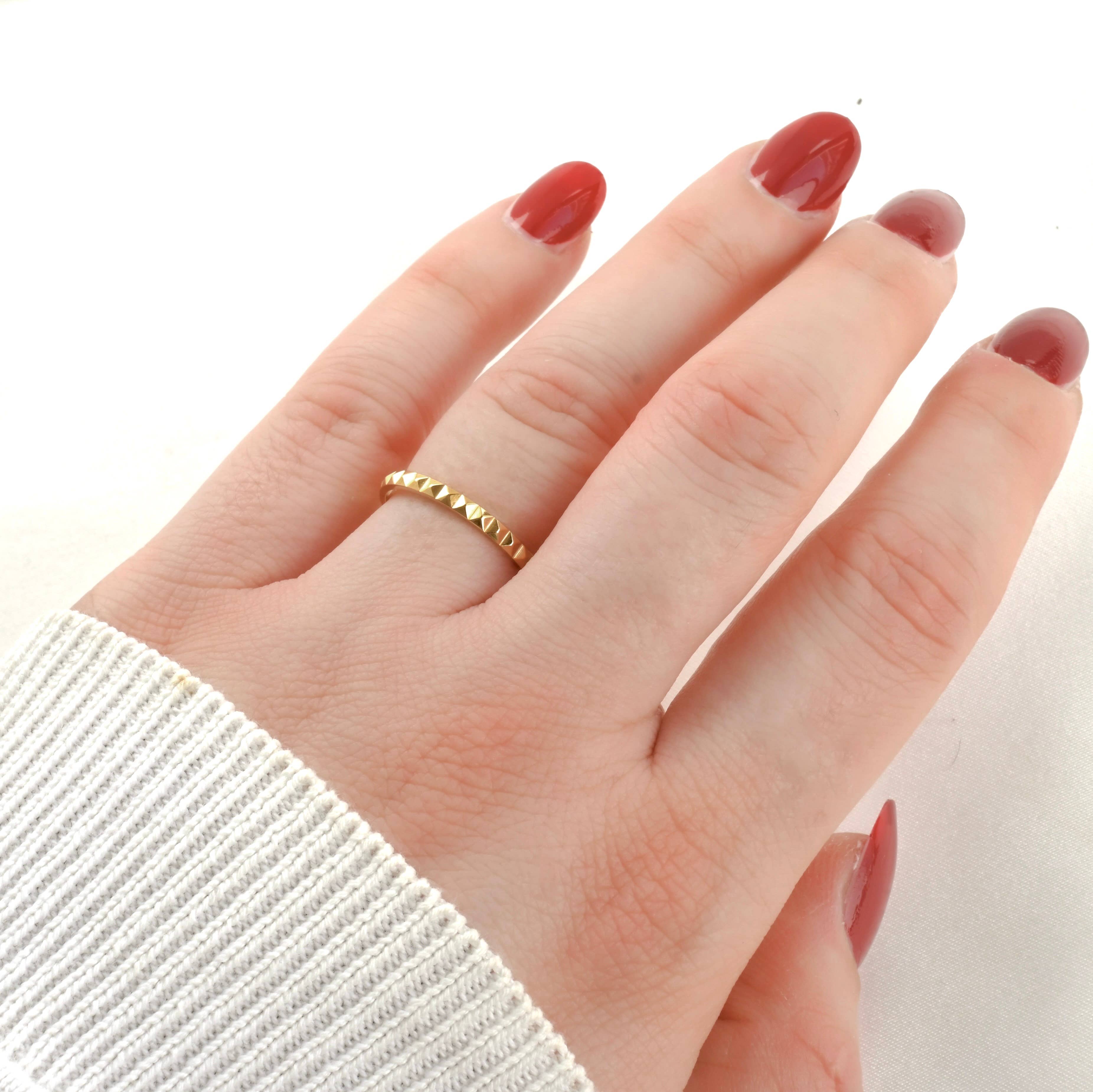 18k Gold Thin Stacker Ring - Waterproof Pyramid Ring