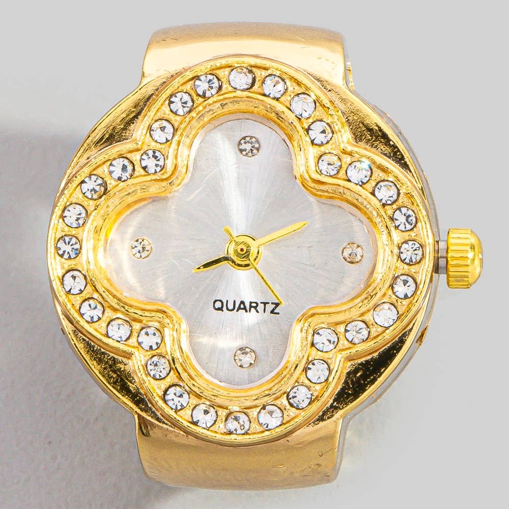 Stainless Steel Cz Clover Ring Watch