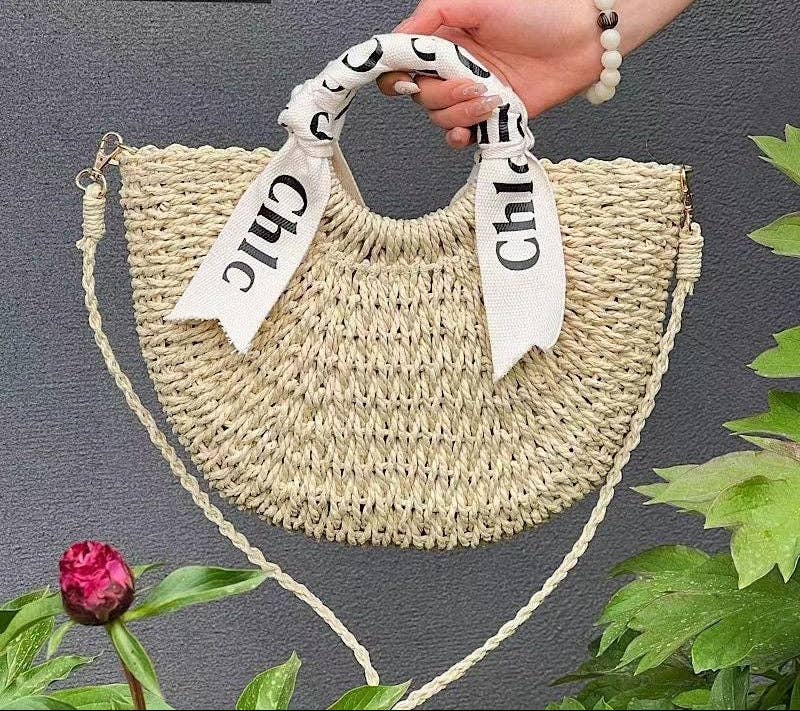 Woven Crossbody Bag Half-Moon Shape Stylish Handbag