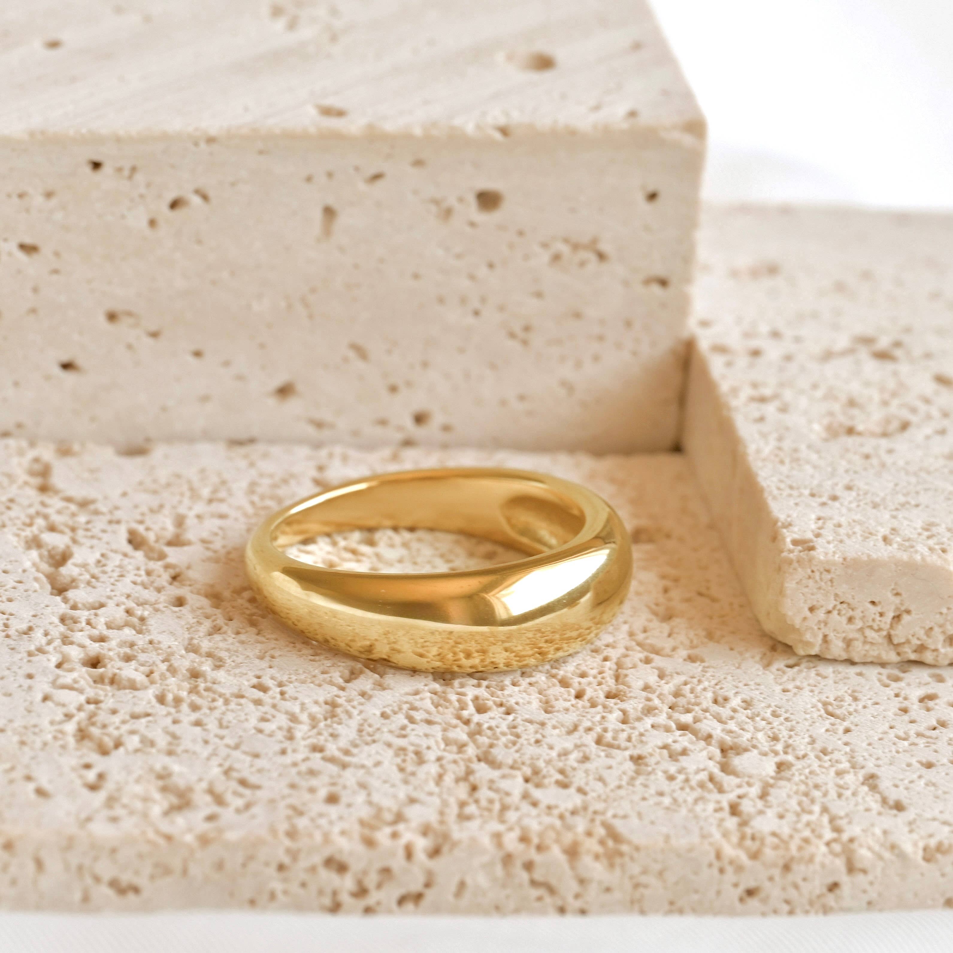 18k Gold Dome Ring - Waterproof Chunky Ring - Thick Band