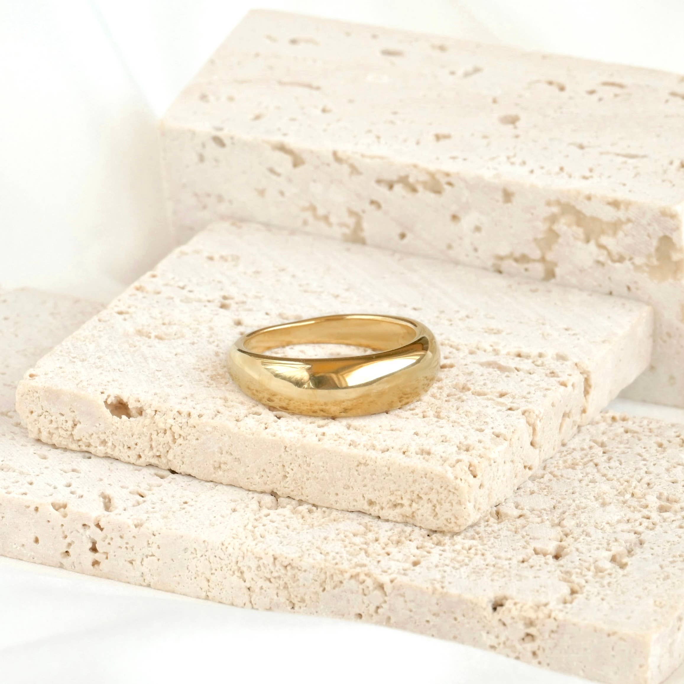 18k Gold Dome Ring - Waterproof Chunky Ring - Thick Band